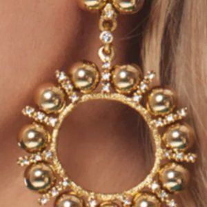 KENNETH JAY LANE, GOLD/CRYSTAL AND 10MM GOLD CLIP EARRINGS